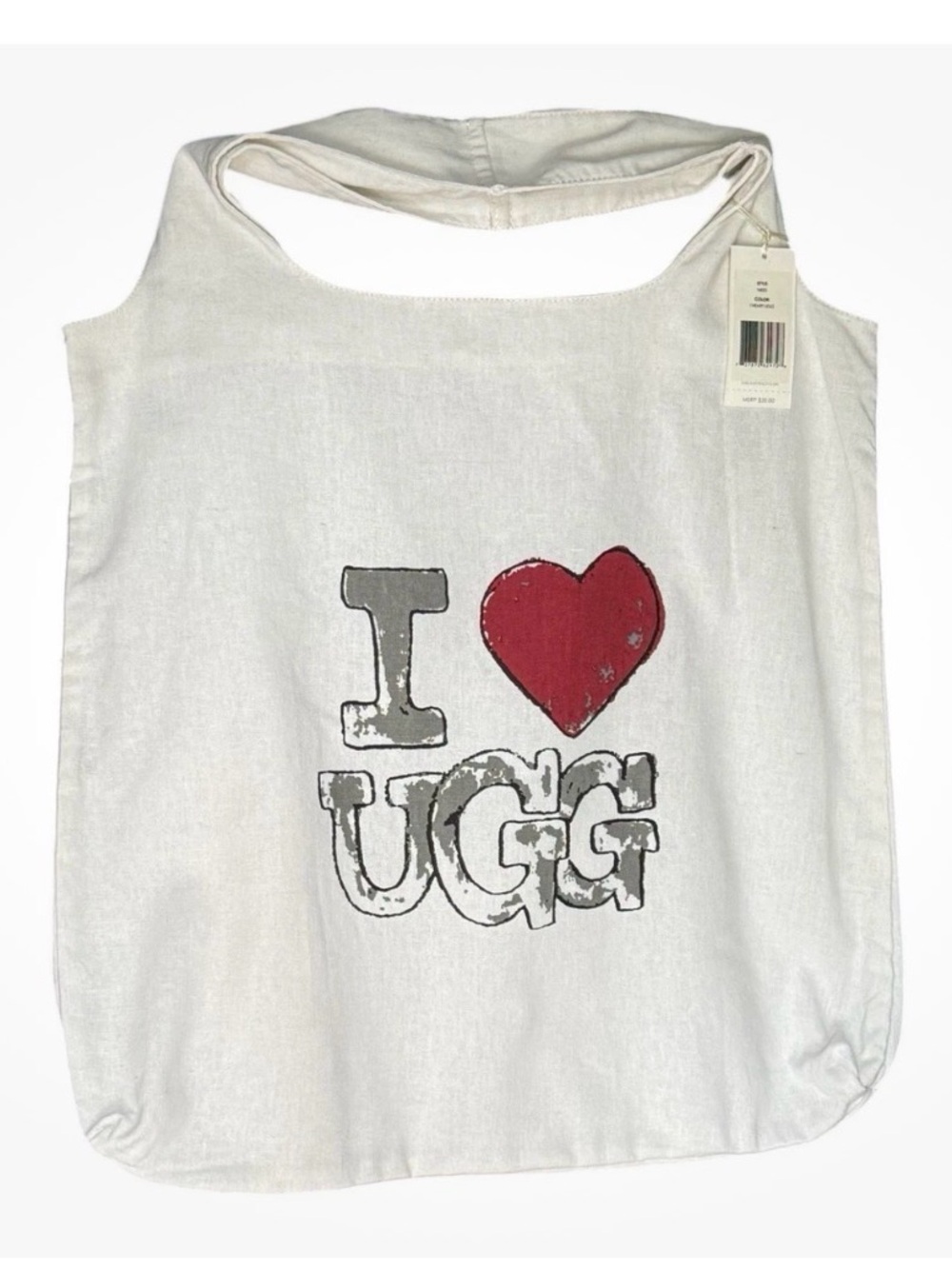 UGG Canvas Tote Shoulder Shopper Bag Heart Love Cotton / Linen Combo RARE ! NEW